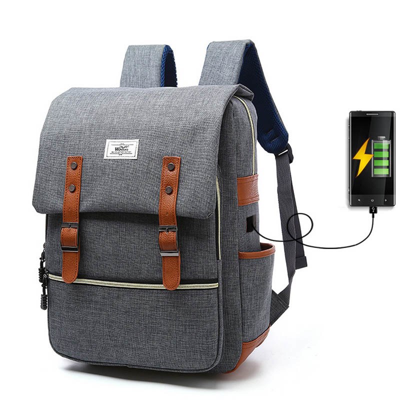 Vintage Canvas Laptop Backpack with USB Charging for Men and Women