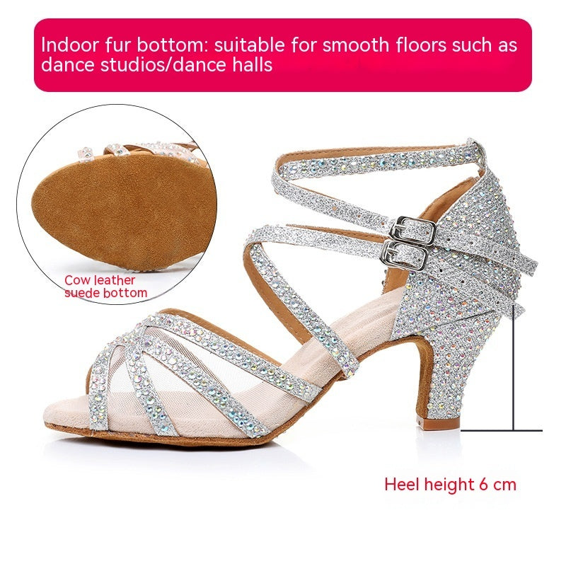 Latin Dance Shoes Women's Sandals Professional Soft Bottom Dance Shoes Mid-high Heelindoor