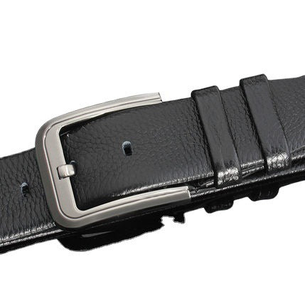 Men's Casual Leather Belt with Litchi Pattern Pin Buckle - Black & Brown, 115-130cm