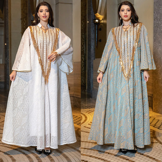 Festival Evening Dress Arabian Dubai Mesh Embroidered Sequins Robe Middle East