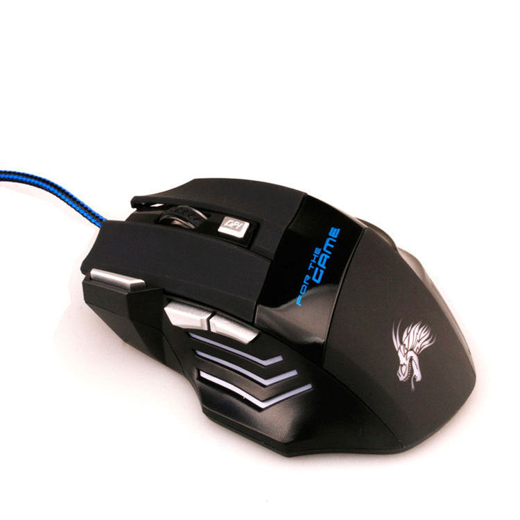Souris de jeu USB 6 boutons, fil tressé en nylon noir, RVB, DPI 1000-5500