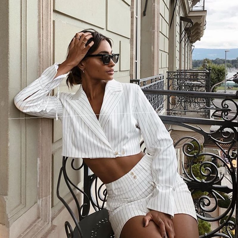 Ensemble Blazer Rayé Deux Pièces