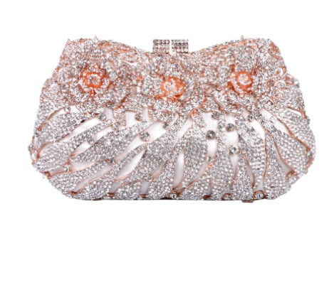 European & American Women's Metal Rose Diamond Crystal Clutch Bag 21cm