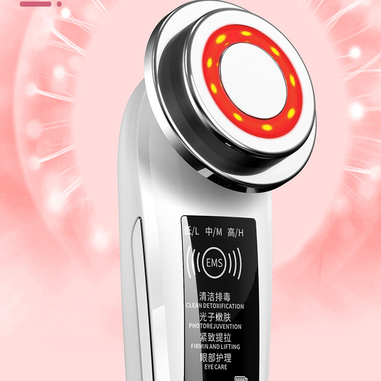 Facial Pore Cleansing Massager with Red Light Therapy and V Face Lifting - Pink & White, 173mm