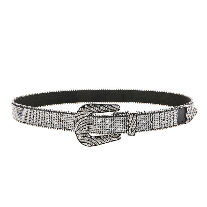 Women's Zebra Pattern Diamond Belt with PU Buckle