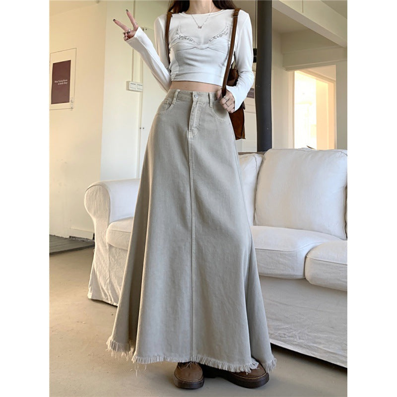 Autumn High Waist Retro Denim A-Line Overall Dress