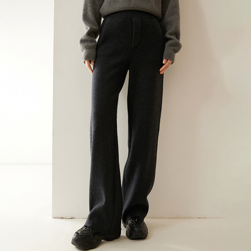 Pantalon large en cachemire tricoté, épais et fluide, à jambes droites et taille haute, flatteur pour la silhouette, pour femme
