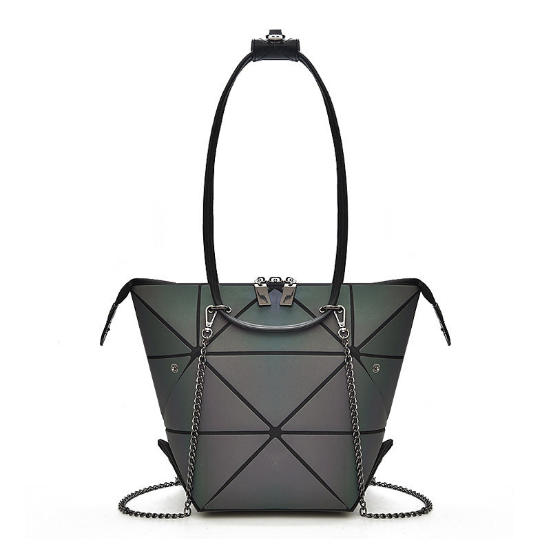 Trendy Medium Folding Geometric Diamond Laser Variety Bag with Zipper