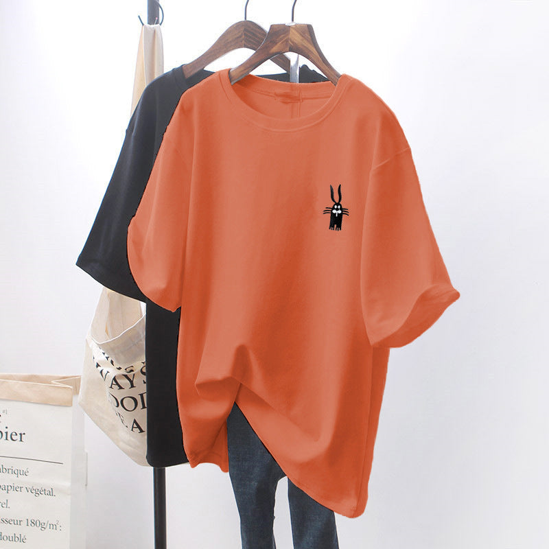 Design Sense Chic White Loose Short-Sleeve T-Shirt for Women