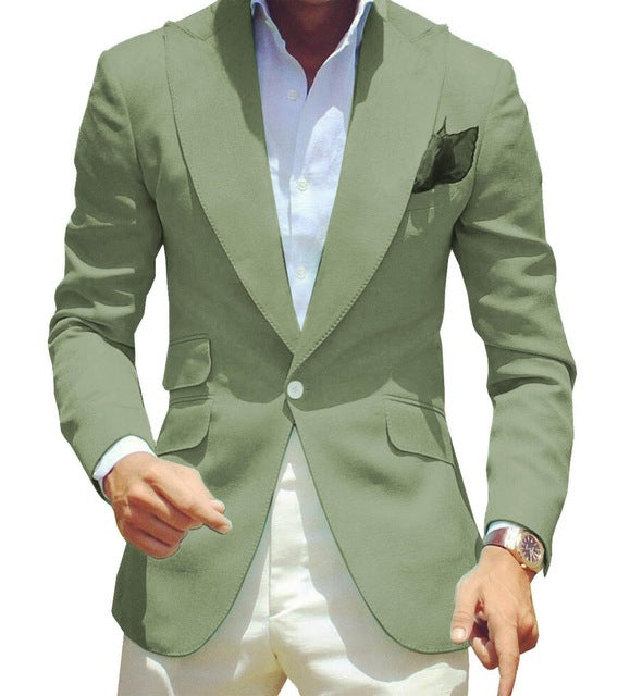Men's Pure Color Polyester Suit Jacket Simple Temperament