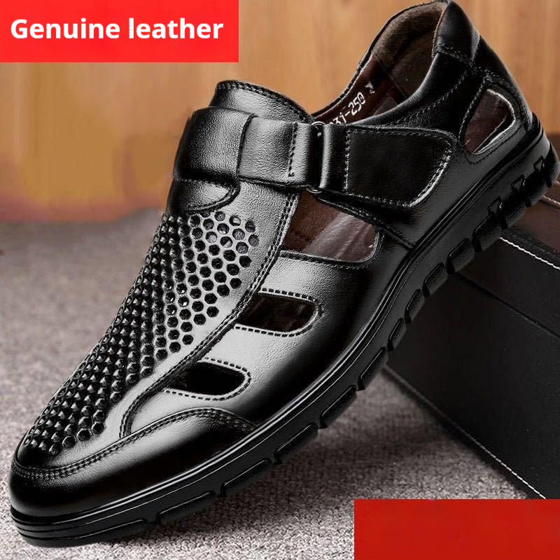 Sandales de travail décontractées en cuir pour homme, perforées