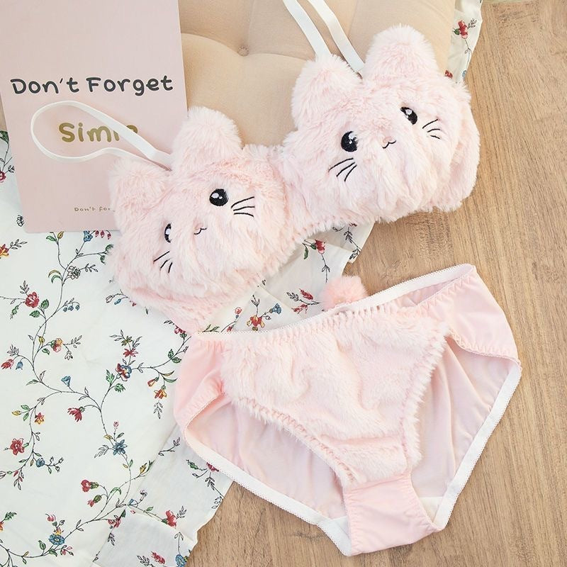 Cute Girl Girls Underwear Pure Cotton Cute Wireless Bra Set