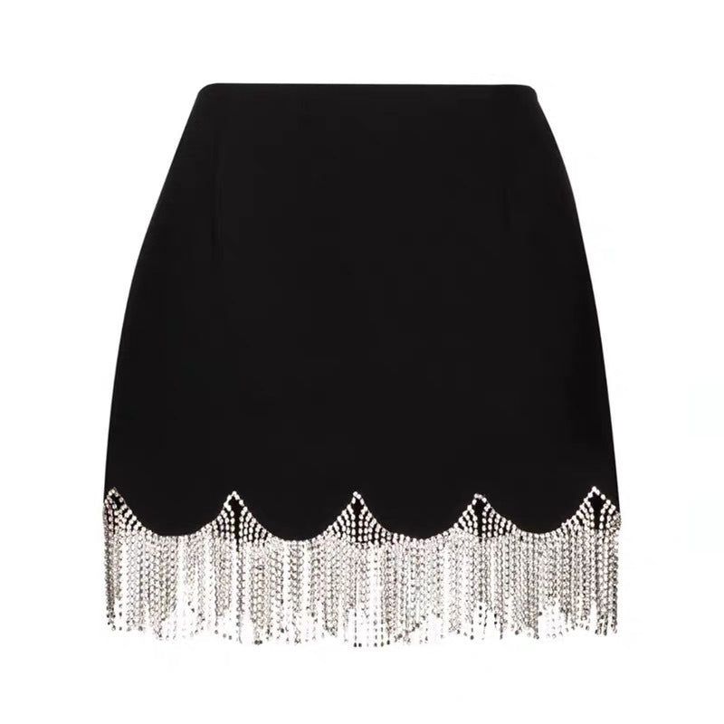 Heavy Industry Tassel Diamond Chain Black Suit Jacket for Women
