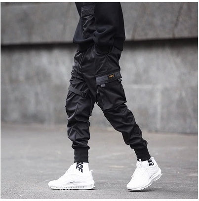 Pantalon de survêtement noir slim pour homme, pleine longueur, avec poches