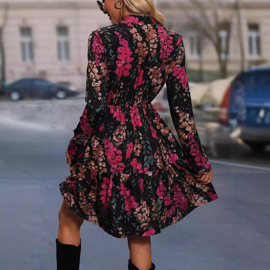 Elegant Black Printed Pullover Shirt Dress for Women
