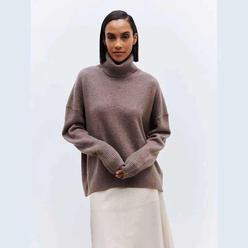 Soft Comfortable High Polo Collar Solid Color Pullover