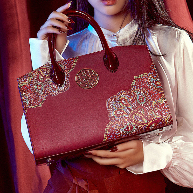Practical Red PU Embossed Zipper Bag with Gift Box
