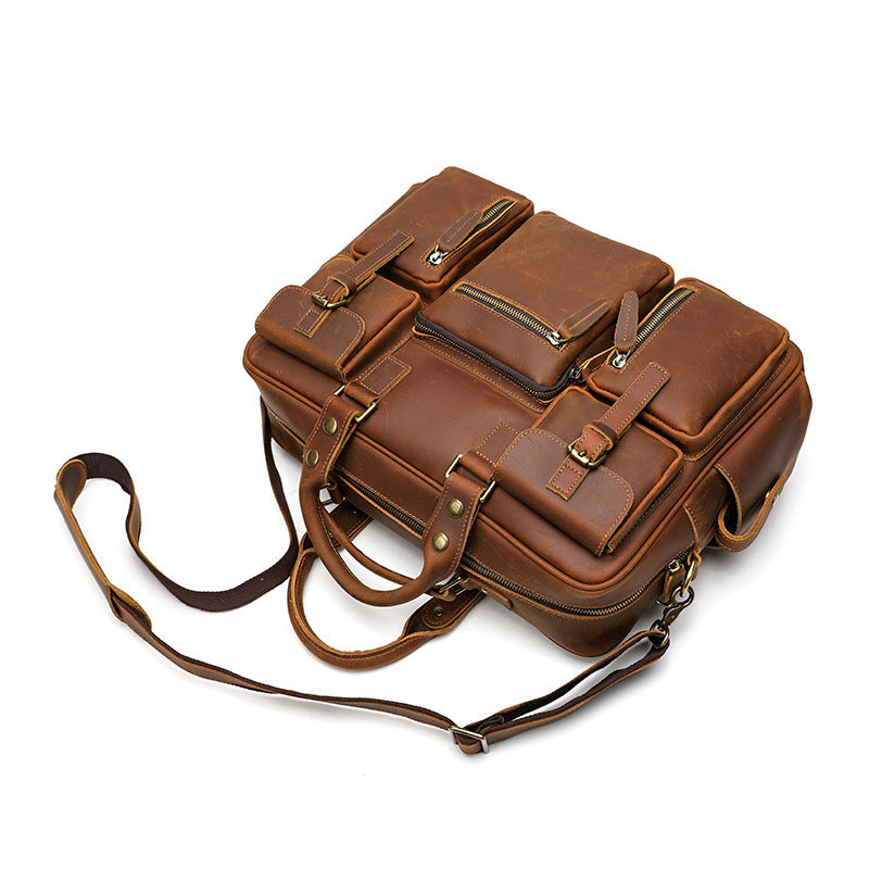 Men's Large Capacity Top Layer Cowhide Leather Messenger Bag