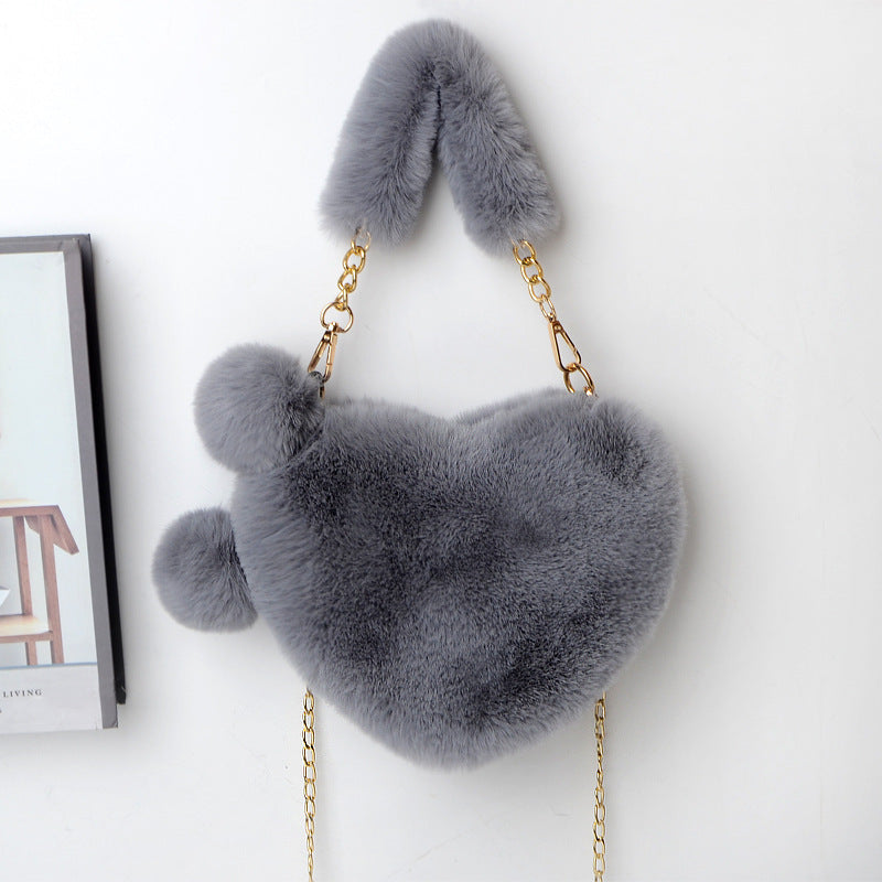 Sacs d'amour Sac à main cœur doux en peluche de taille moyenne avec fermeture éclair
