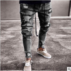 Knee Hole Zipper Pants with Cotton Fabric