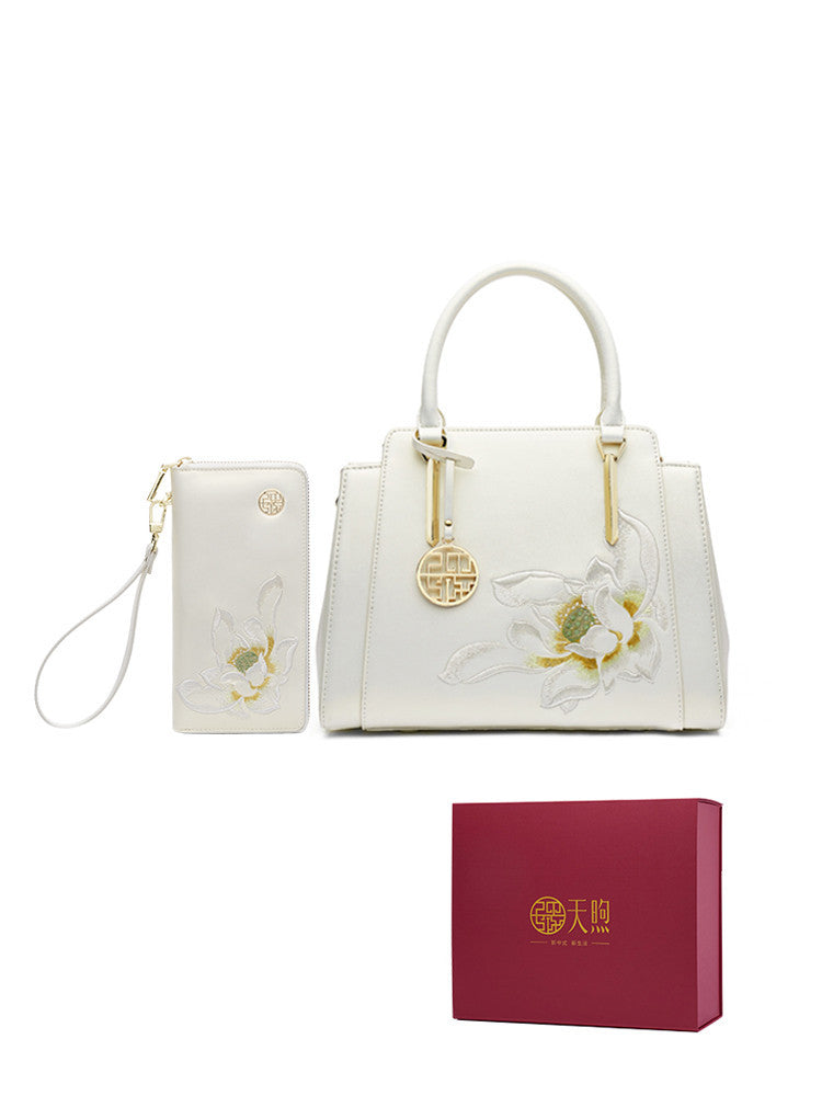 Sac à main en cuir de vachette blanc nacré – Cadeau pour belle-mère – Sac de réunion haut de gamme