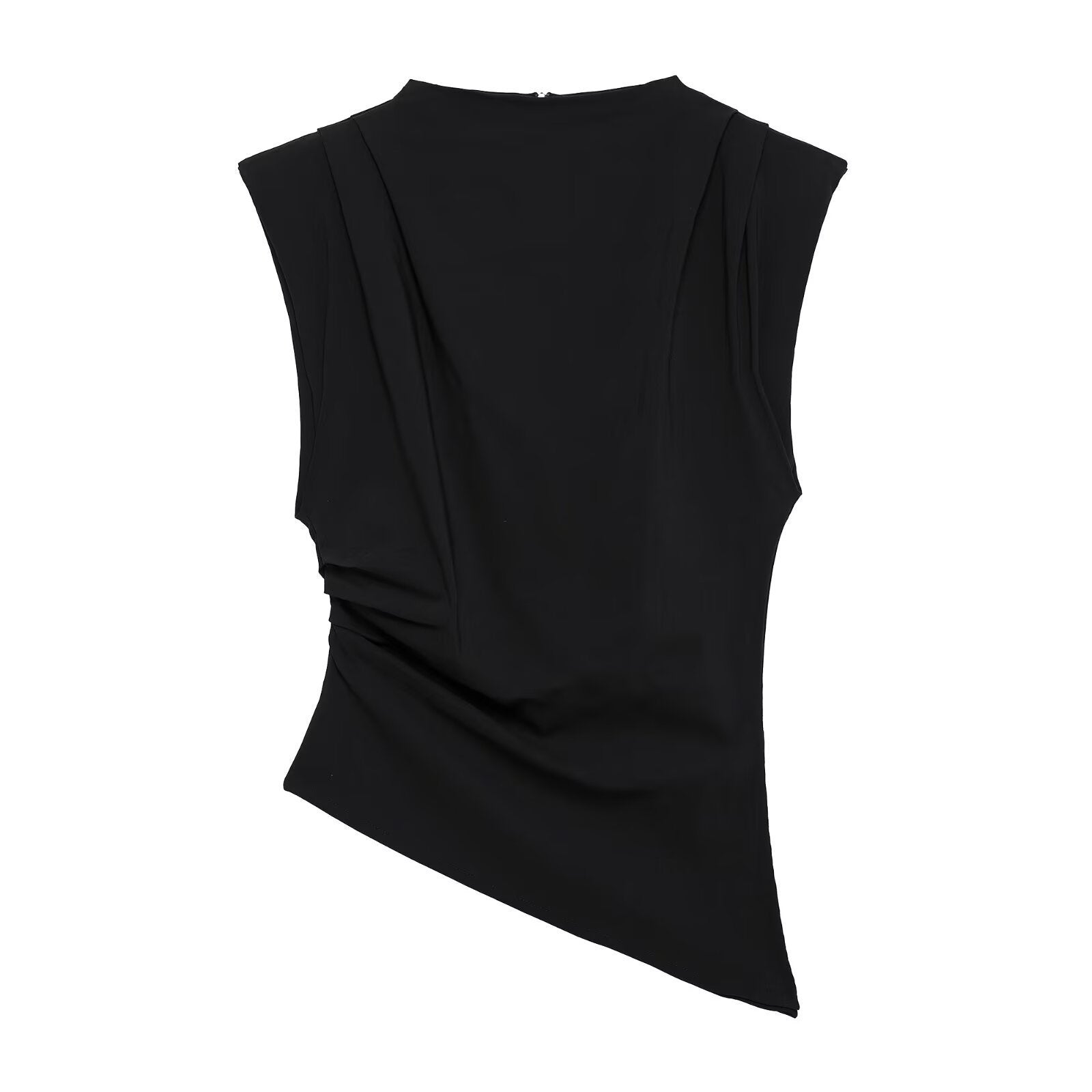 Pleated Padded Shoulder Slim Fit Top