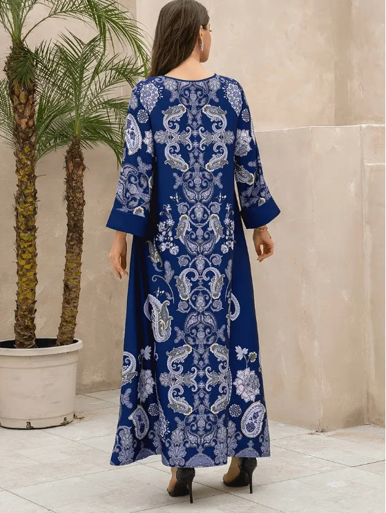Robe abaya élégante à manches longues et imprimé floral