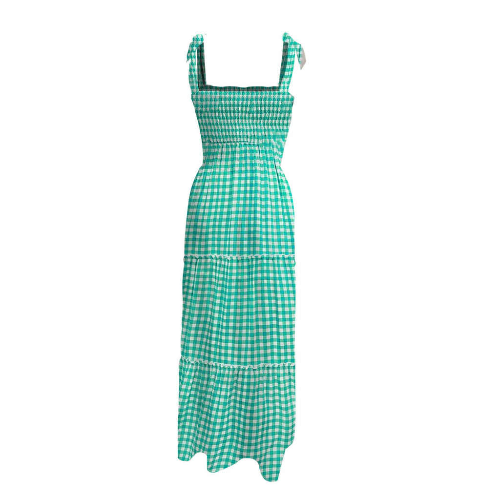 Robe longue à carreaux avec nœud pour femme