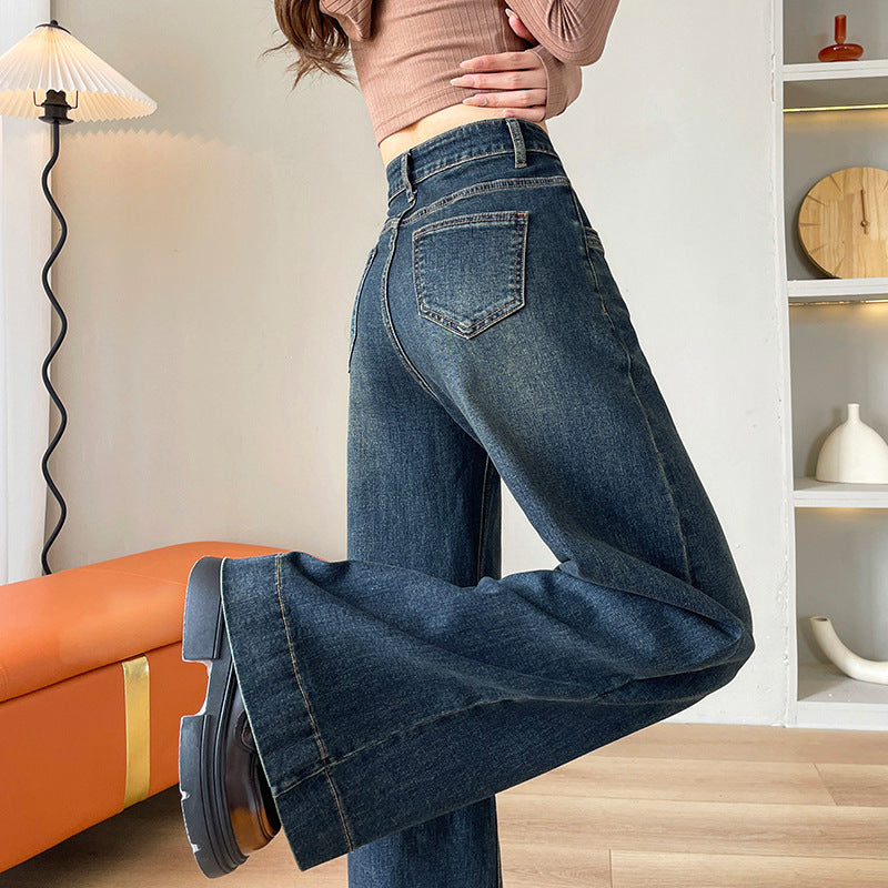High Waist Wide-Leg Jeans for Women – Slimming Loose Fit, Floor-Length Straight Pants