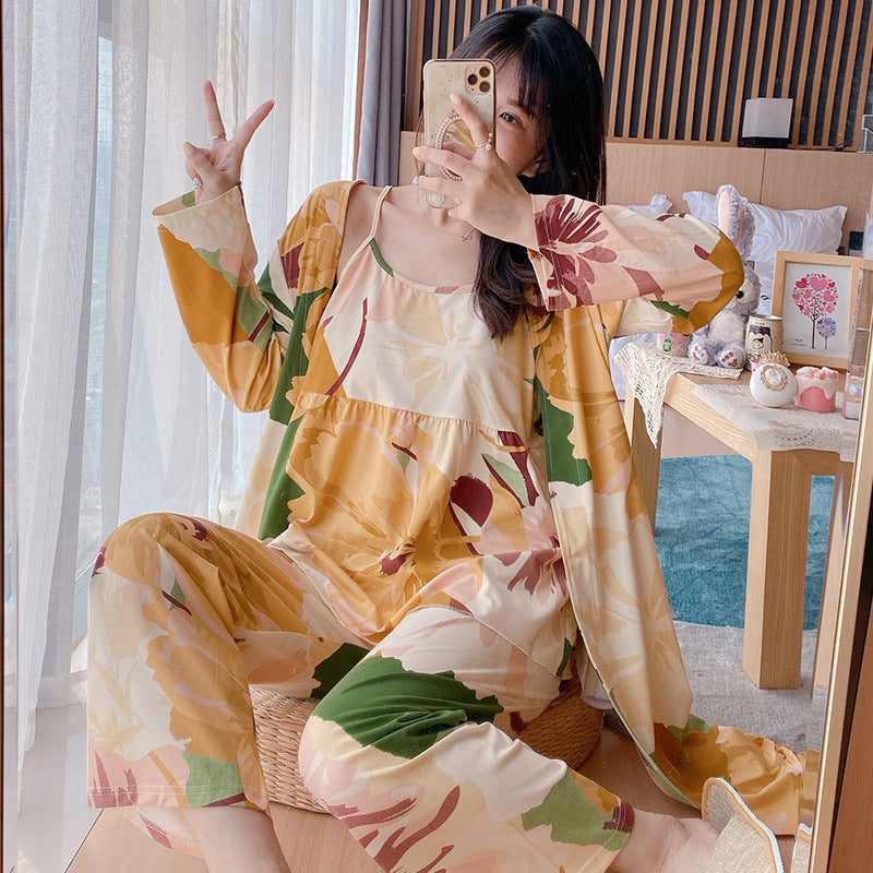 Ensemble de pyjama trois pièces pour femme en fibre de polyester M-XL