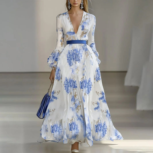 Printed Elegant Catwalk Party Holiday Women's High Sense Long Dress