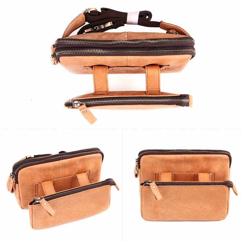 Sac banane homme en cuir 22x15x3cm Sacoche ceinture décontractée fonctionnelle Pochette de poitrine Marron