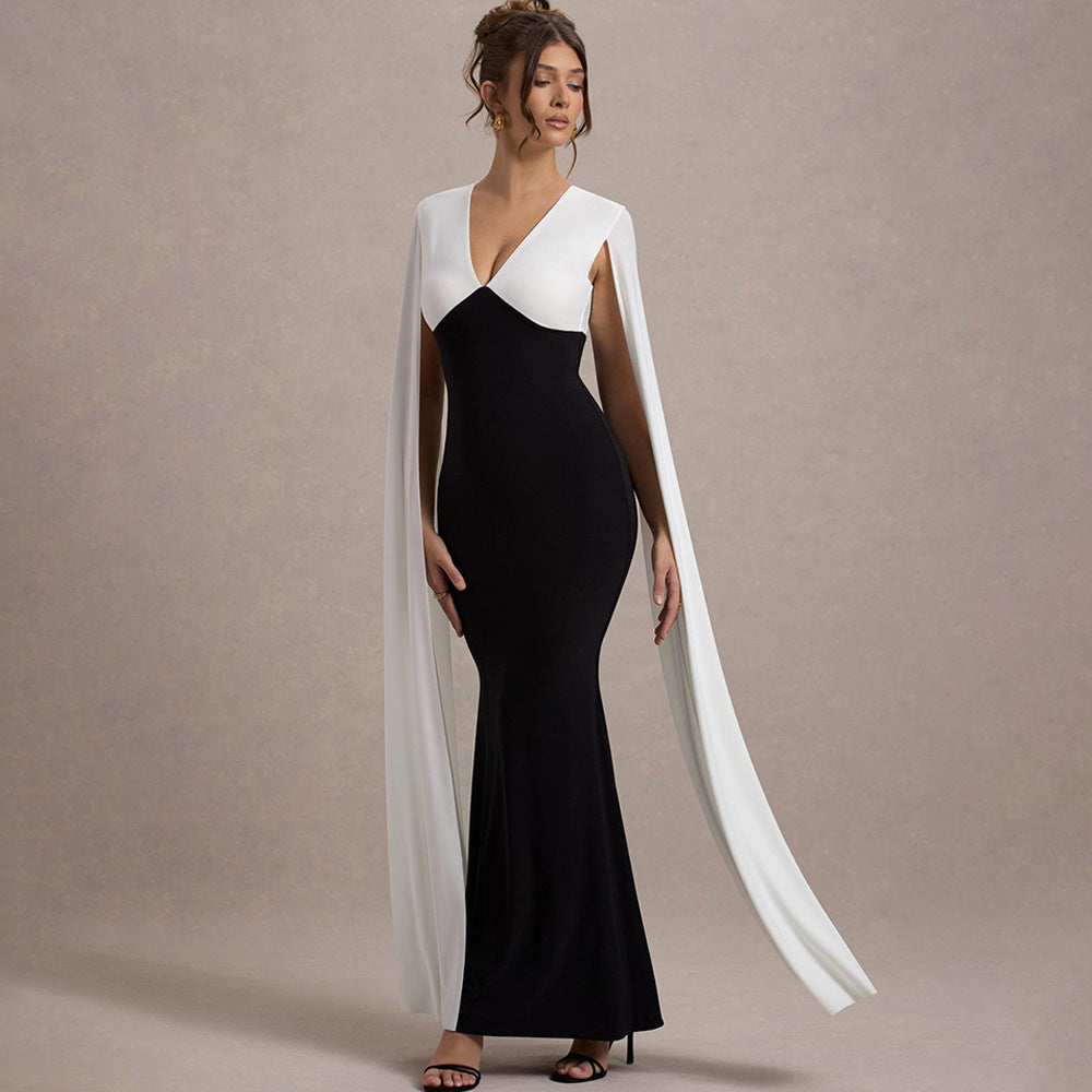 فستان نسائي أسود برباط بخصر عالٍ مقاس S-XL