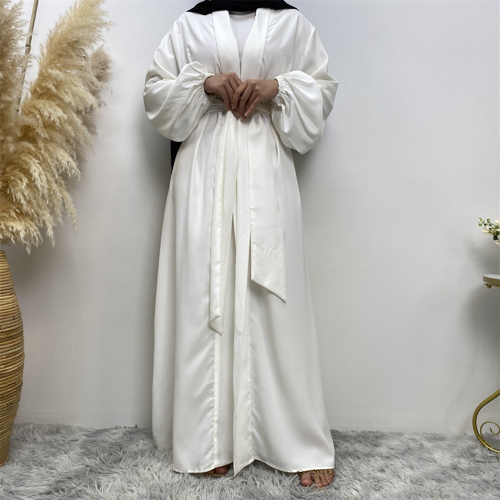 Lace-Up Cardigan Robe with Cuffs & Pockets for Middle Eastern Women