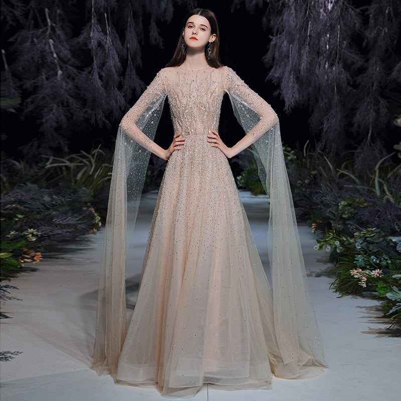 Robe de Soirée Champagne Longue et Luxueuse pour Femme