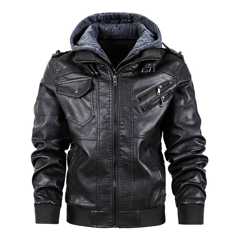 Blouson Moto en Cuir pour Homme avec Col Montant