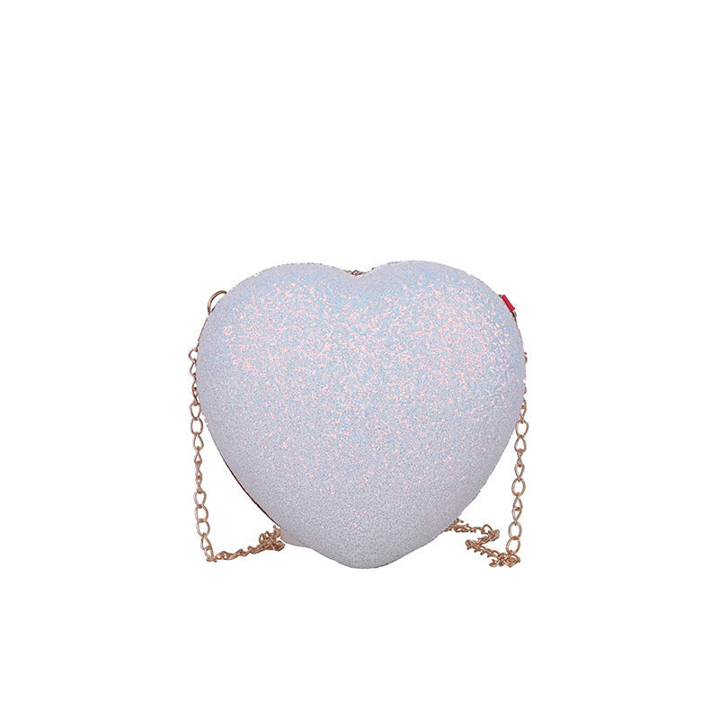 Shiny Crystal Peach Sequin Heart Chain Bag for Women