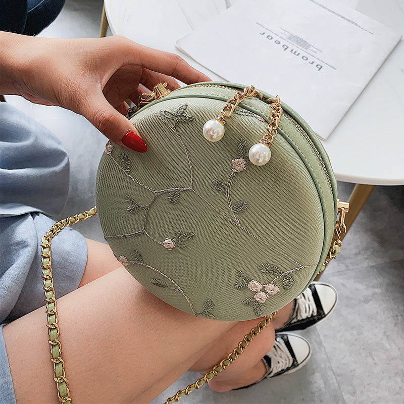 All-Match Small Round PU Crossbody Bag with Chain