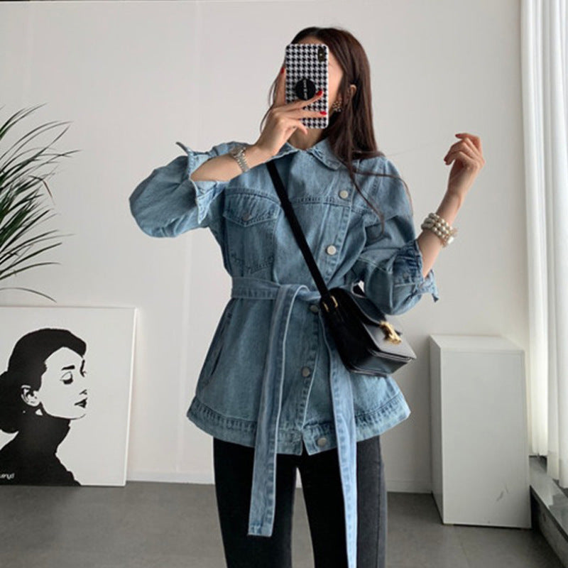 Long Sleeve Denim Jacket with Polyethylene Fiber Blend