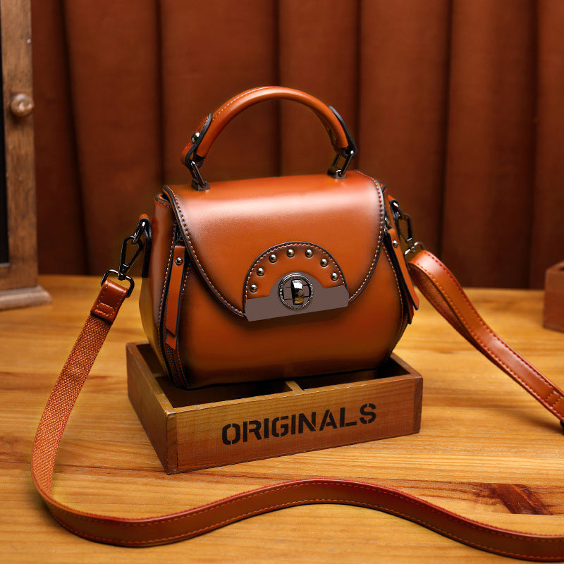 Retro One-Shoulder Small Square Cowhide Bag for Women