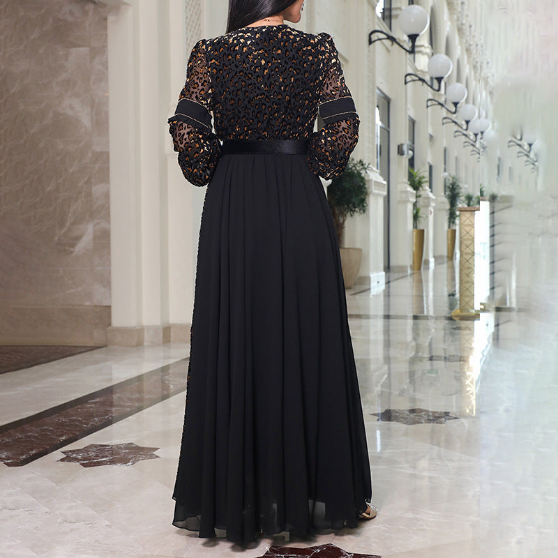Deep V-Neck Black Polyester Dress European American Elegant Sexy