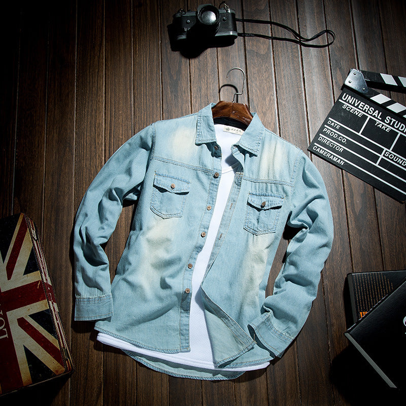 Spring And Autumn Long Sleeve Denim Shirt Jacket Slim Style Men's Thin