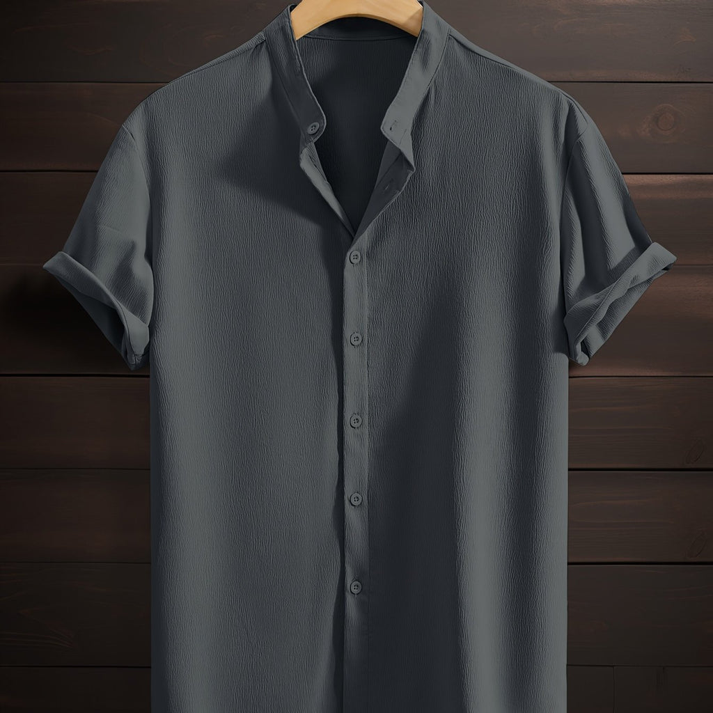 Chemise décontractée pour homme à manches courtes en polyester respirant avec col montant