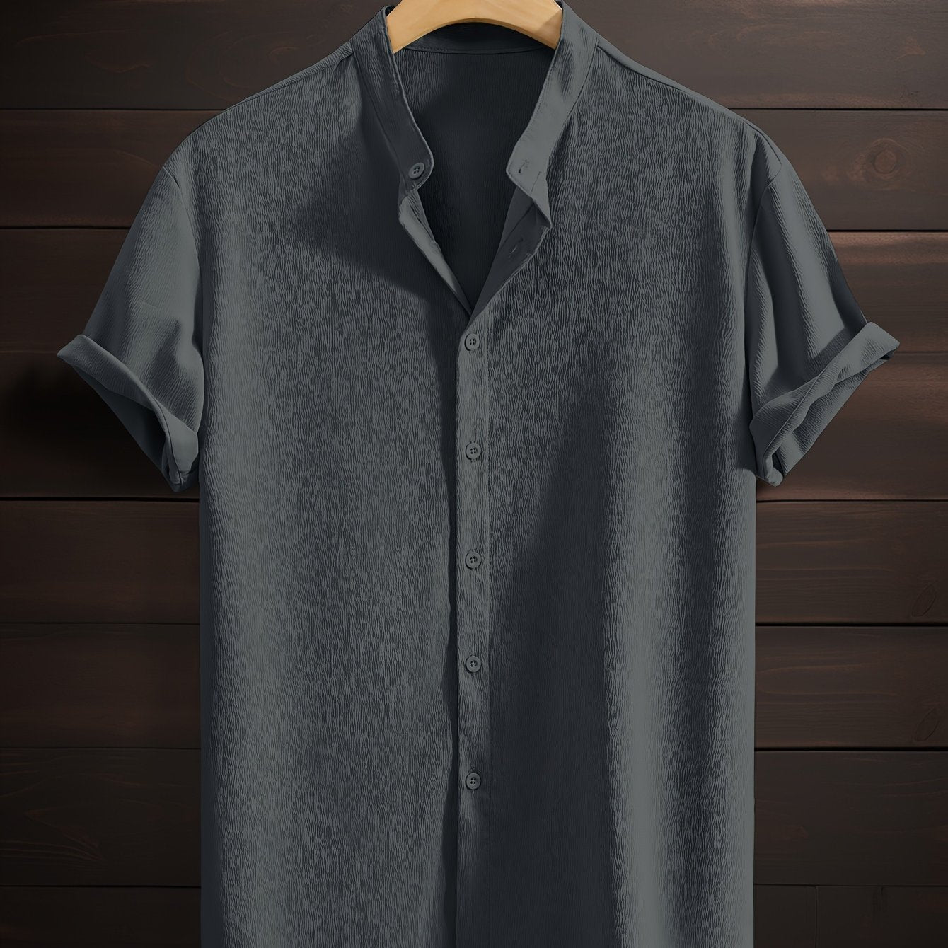 Chemise décontractée pour homme à manches courtes en polyester respirant avec col montant
