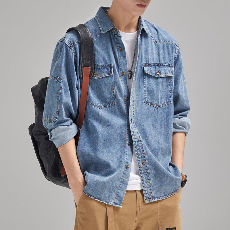 Chemise en Jean Décontractée pour Homme Grande Taille Ample Manches Longues en Coton