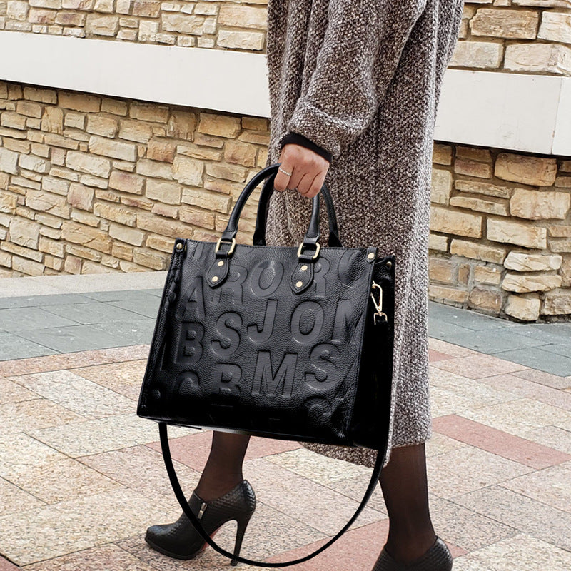 Grand sac cabas noir en PU pour femme