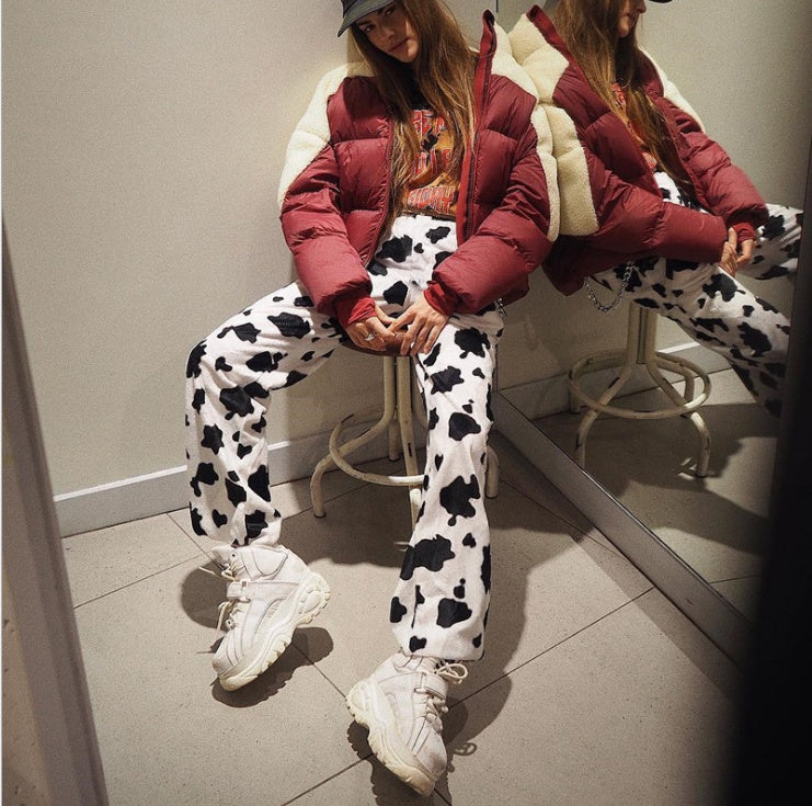 Cow Print High Waist Straight Casual Pants