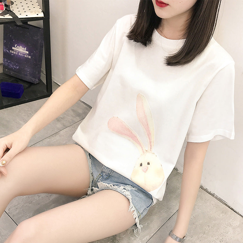 T-shirt à manches courtes en coton imprimé avec motifs de dessins animés et géométriques