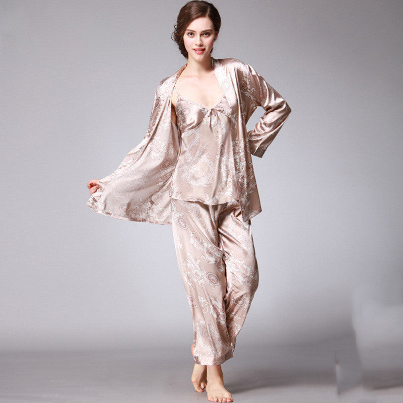 Ensemble de pyjama trois pièces en soie artificielle pour femme