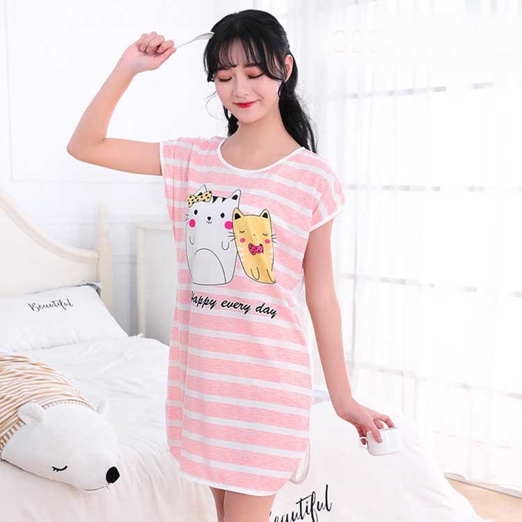 Women's Cartoon Milk Silk Short Sleeve Nightdress One-Piece